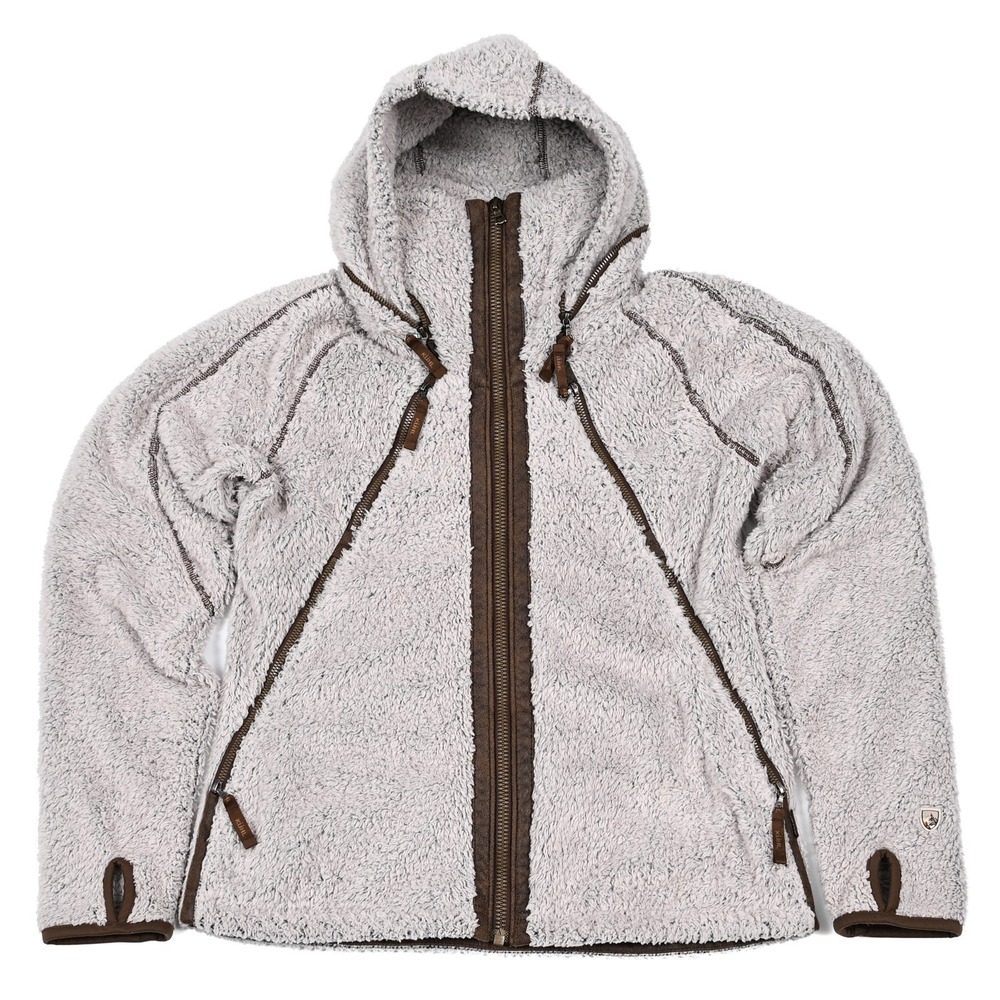 Kuhl Women's Flight Jacket Sz Medium Beige Fleece Full Zip Oatmeal Sherpa Hooded
